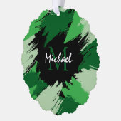 Pinselstriche in grünen Farbtönen mit Monogramm Ornament Karte (Links)