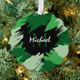 Pinselstriche in grünen Farbtönen mit Monogramm Ornament Karte