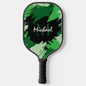 Pinselstriche in grünen Farbtönen mit Monogramm Pickleball Schläger (Rückseite)