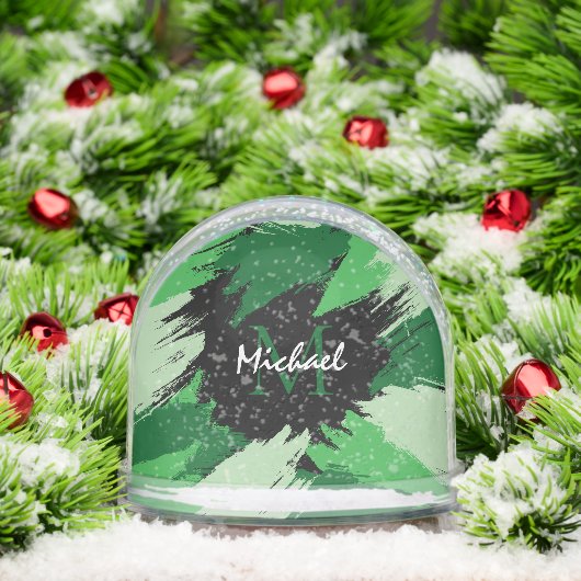Pinselstriche in grünen Farbtönen mit Monogramm Schneekugeln (Weihnachten)