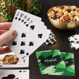 Pinselstriche in grünen Farbtönen mit Monogramm Spielkarten