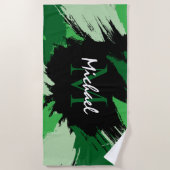 Pinselstriche in grünen Farbtönen mit Monogramm Strandtuch (Vorderseite)