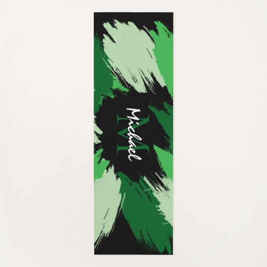 Pinselstriche in grünen Farbtönen mit Monogramm Yogamatte (Vorderseite)