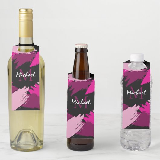Pinselstriche in heißen rosa Farbtönen mit Monogra Flaschenanhänger (Beispiel)