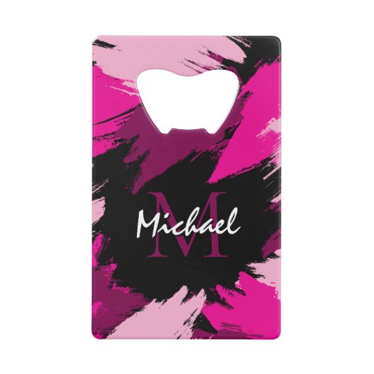 Pinselstriche in heißen rosa Farbtönen mit Monogra Geldbeutel Flaschenöffner (Vorderseite)