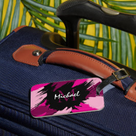 Pinselstriche in heißen rosa Farbtönen mit Monogra Gepäckanhänger