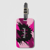 Pinselstriche in heißen rosa Farbtönen mit Monogra Gepäckanhänger (Vorderseite Vertikal)