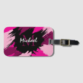 Pinselstriche in heißen rosa Farbtönen mit Monogra Gepäckanhänger (Vorderseite (Horizontal))