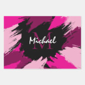Pinselstriche in heißen rosa Farbtönen mit Monogra Geschenkpapier Set (Vorderseite)
