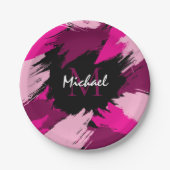 Pinselstriche in heißen rosa Farbtönen mit Monogra Pappteller (Vorderseite)