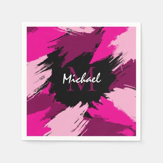 Pinselstriche in heißen rosa Farbtönen mit Monogra Serviette (Vorderseite)