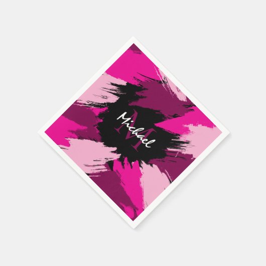 Pinselstriche in heißen rosa Farbtönen mit Monogra Serviette (Ecke)