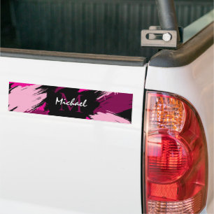 Pinselstriche in heißen Rosa-Tönen mit Monogramm Autoaufkleber
