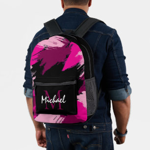 Pinselstriche in heißen Rosa-Tönen mit Monogramm Bedruckter Rucksack