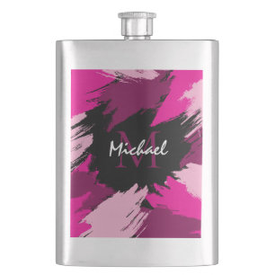 Pinselstriche in heißen Rosa-Tönen mit Monogramm Flachmann