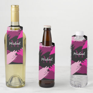 Pinselstriche in heißen Rosa-Tönen mit Monogramm Flaschenanhänger