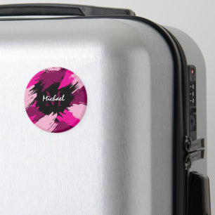 Pinselstriche in heißen Rosa-Tönen mit Monogramm Magnet