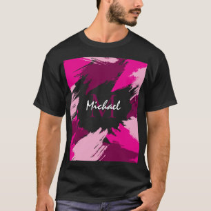 Pinselstriche in heißen Rosa-Tönen mit Monogramm T-Shirt