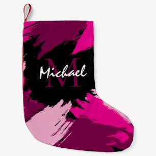 Pinselstriche in heißen Rosa-Tönen Name mit Monogr Kleiner Weihnachtsstrumpf