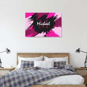 Pinselstriche in heißen Rosa-Tönen Name mit Monogr Leinwanddruck