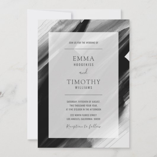 Pinselstriche in Schwarz und Grau Einladung (Vorderseite)