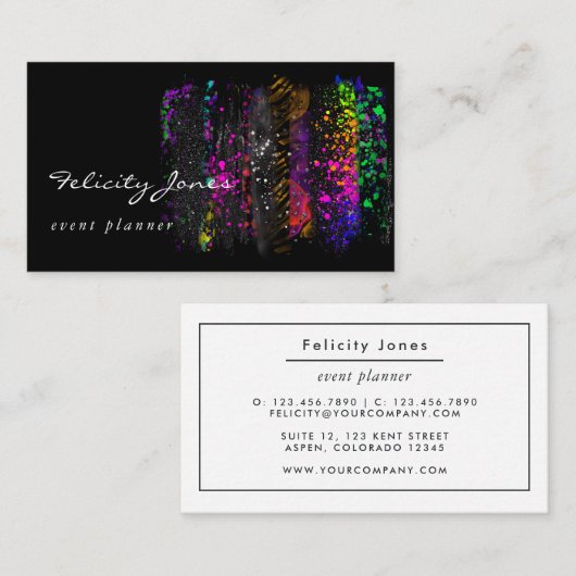 Pinselstriche in Schwarz und Neon Visitenkarte (Vorne/Hinten)