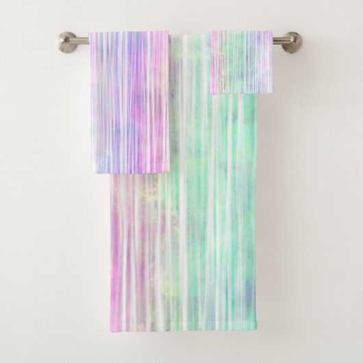 Pinselstriche mit Regenbogen, weiß: Badhandtuch Set (Insitu)