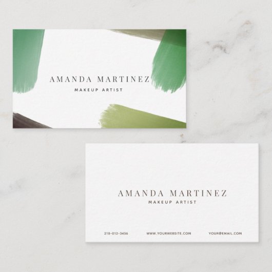 Pinselstriche Moderne White x Green Business Card Visitenkarte (Vorne/Hinten)