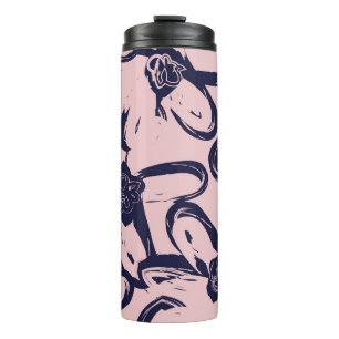 Pinselstriche, rosa und navy, florale Pinselstrich Thermosbecher