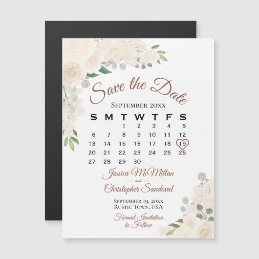 Pinselstriche Rose Save the Date Kalendermagazin Magnetkarte (Vorne/Hinten)
