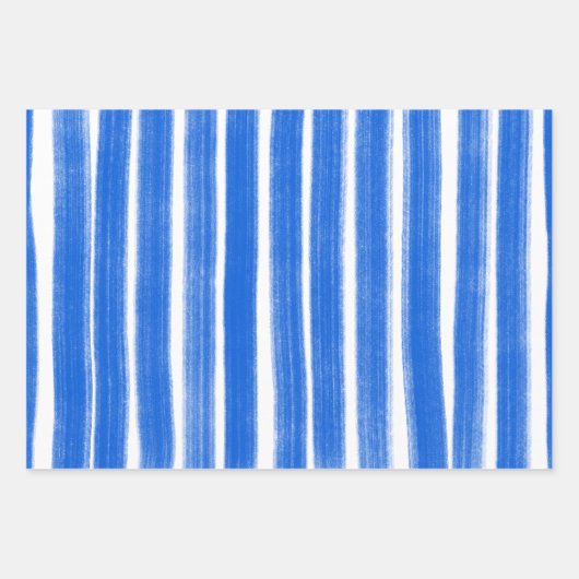 Pinselstriche Streifen Blau Weißer Chic Hanukkah Geschenkpapier Set (Vorderseite 3)