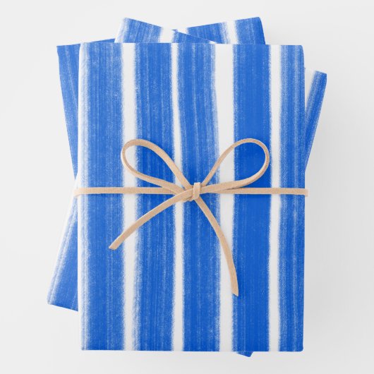 Pinselstriche Streifen Blau Weißer Chic Hanukkah Geschenkpapier Set (Beispiel)