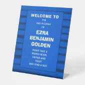 Pinselstriche Streifen Blue Bar Bat Mitzvah CUSTOM Sockelschild (Vorderseite)