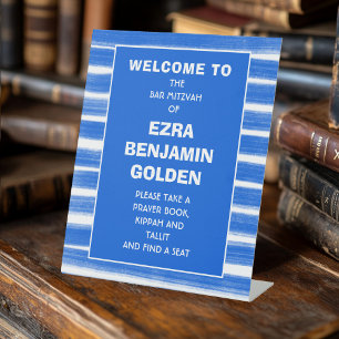 Pinselstriche Streifen Blue Bar Bat Mitzvah CUSTOM Sockelschild