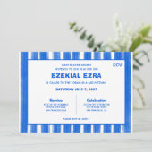 Pinselstriche Streifen Blue Custom Bar Bat Mitzvah Einladung (Stehend Vorderseite)