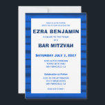 Pinselstriche Streifen Blue Custom Bar Bat Mitzvah Einladung<br><div class="desc">Perfekte Karte, um eine Fledermausmitzvah, Bar mitzvah oder andere jüdische Feier anzukündigen! Handgemachte abstrakte Kunst mit lockeren Pinselstrichen für Sie auf der Vorder- und Rückseite! Vollständig anpassbar! Klicken Sie auf "Personalisieren" oben, um den Text zu bearbeiten. Klicken Sie auf "Bearbeiten mit dem Design-Tool", um die Schriftart, Farben und Platzierungen anzupassen...</div>