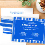 Pinselstriche Streifen Blue Custom Bar Bat Mitzvah Einladung<br><div class="desc">Perfekte Karte, um eine Fledermausmitzvah, Bar mitzvah oder andere jüdische Feier anzukündigen! Handgemachte abstrakte Kunst mit lockeren Pinselstrichen für Sie auf der Vorder- und Rückseite! Vollständig anpassbar! Klicken Sie auf "Personalisieren" oben, um den Text zu bearbeiten. Klicken Sie auf "Bearbeiten mit dem Design-Tool", um die Schriftart, Farben und Platzierungen anzupassen...</div>