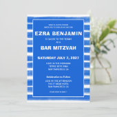 Pinselstriche Streifen Blue Custom Bar Bat Mitzvah Einladung (Stehend Vorderseite)