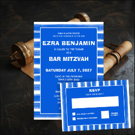Pinselstriche Streifen Blue Custom Bar Bat Mitzvah RSVP Karte