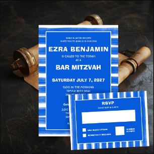 Pinselstriche Streifen Blue Custom Bar Bat Mitzvah RSVP Karte