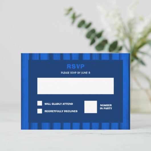 Pinselstriche Streifen Blue Custom Bar Bat Mitzvah RSVP Karte (Stehend Vorderseite)