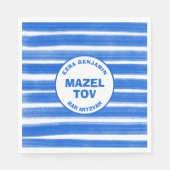 Pinselstriche Streifen Blue Custom Bar Bat Mitzvah Serviette (Vorderseite)