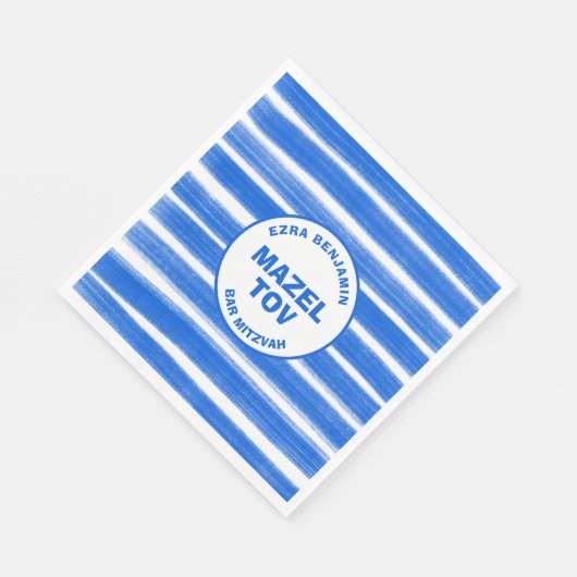 Pinselstriche Streifen Blue Custom Bar Bat Mitzvah Serviette (Ecke)