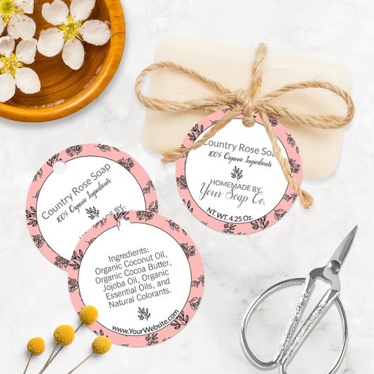 Pinselstriche 🌹 und Blätter Rose Art Soap Hang Ta Geschenkanhänger