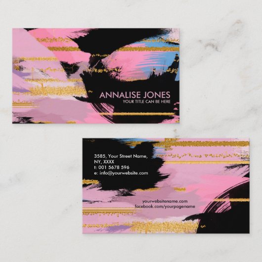 Pinselstriche und goldene Linien - Paste Visitenkarte (Vorne/Hinten)