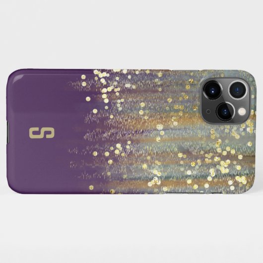 Pinselstriche und Konfetti-Punkte mit Goldmonogram iPhone Hülle (Rückseite (Horizontal))