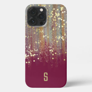 Pinselstriche und Konfetti-Punkte mit Goldmonogram iPhone 13 Pro Max Hülle