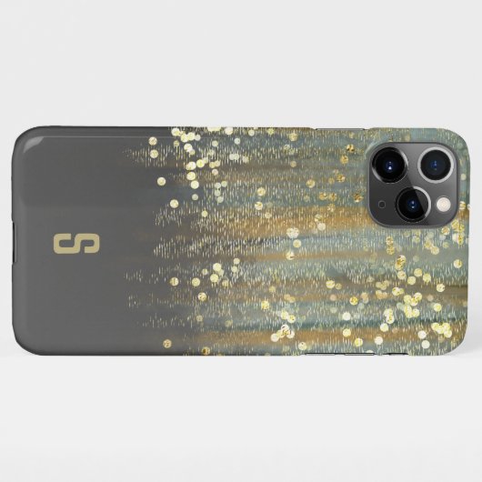 Pinselstriche und Konfetti-Punkte mit Goldmonogram iPhone Hülle (Rückseite (Horizontal))