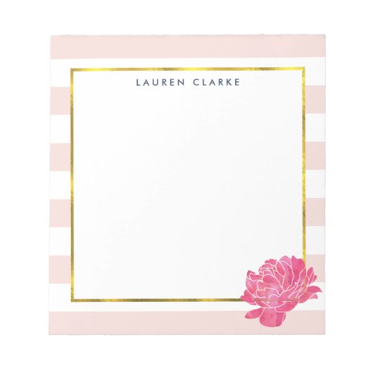 Pinselstriche und Pink Peony Personalisiert Notepa Notizblock (Vorderseite)