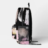 Pinselstriche und Schriftmuster auf schwarz Bedruckter Rucksack (Rechts)